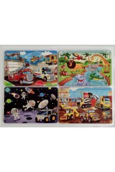 4 Adet Ahşap Puzzle Seti 35 Parça - 