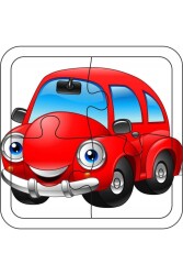 4 Parça Ahşap Çocuk Puzzle Araba - Walldeco