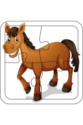 4 Parça Ahşap Çocuk Puzzle At - Walldeco