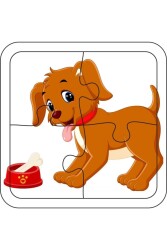4 Parça Ahşap Çocuk Puzzle Köpek - Walldeco