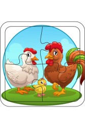 4 Parça Ahşap Çocuk Puzzle Tavuk - Walldeco