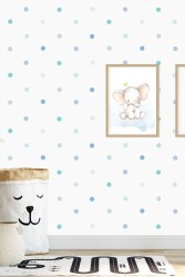 Mavi 204 Adet Yuvarlak Duvar Stickerı - Walldeco