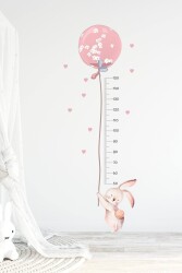 Pembe Balonlu Tavşan Boy Ölçer Duvar Sticker Seti - Walldeco