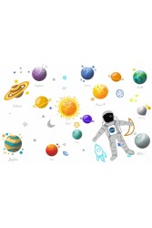 Sarı Çocuk Odası Gezegenler Ve Astronot Sticker - 2