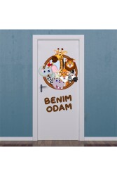 Sarı Zürafa Tasarımlı Çocuk Odası Kapı Duvar Stickerı - Walldeco