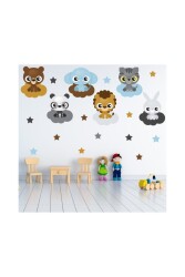 Sevimli Hayvanlar, Yıldızlar Ve Bulutlar Çocuk Odası Duvar Sticker Seti - Walldeco