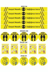 Sosyal Mesafe Uyarı Sticker 5 Li Set - Walldeco