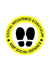 Sosyal Mesafe Zemin Uyarı 20x20 Cm Sarı Türkçe-ingilizce Etiket Sticker - Walldeco