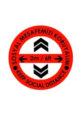 Sosyal Mesafe Zemin Uyarı 20x20cm Kırmızı Türkçe-ingilizce Ok Işaretli Etiket Sticker - Walldeco